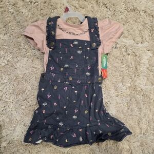 Pink T and Navy Overall Dress Set Size 4T